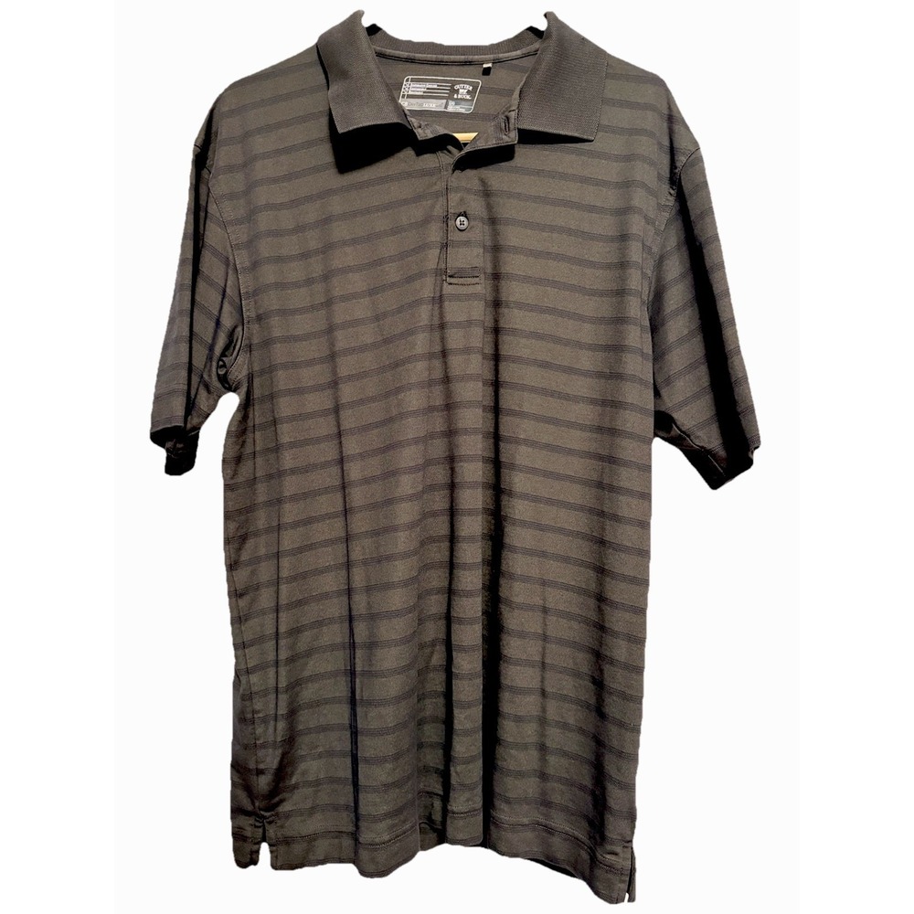 Cutter & Buck Polo Shirt SZ Large Gray w Stripes Golf CB DryTec‎ LUXE Sport Mens